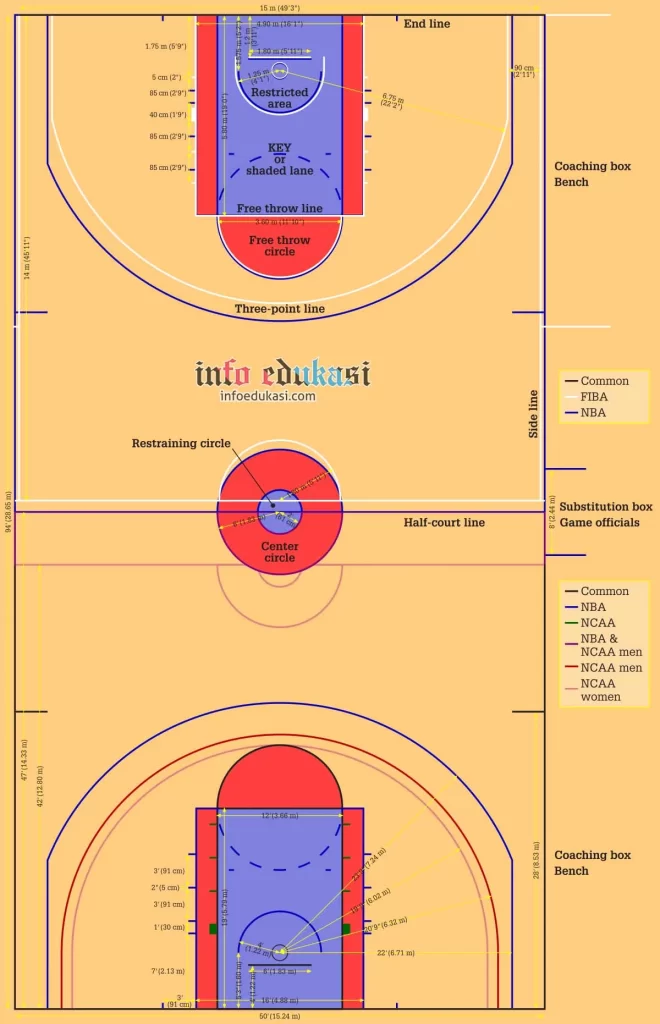 Contoh Gambar Lapangan Bola Basket Beserta Ukurannya Lengkap